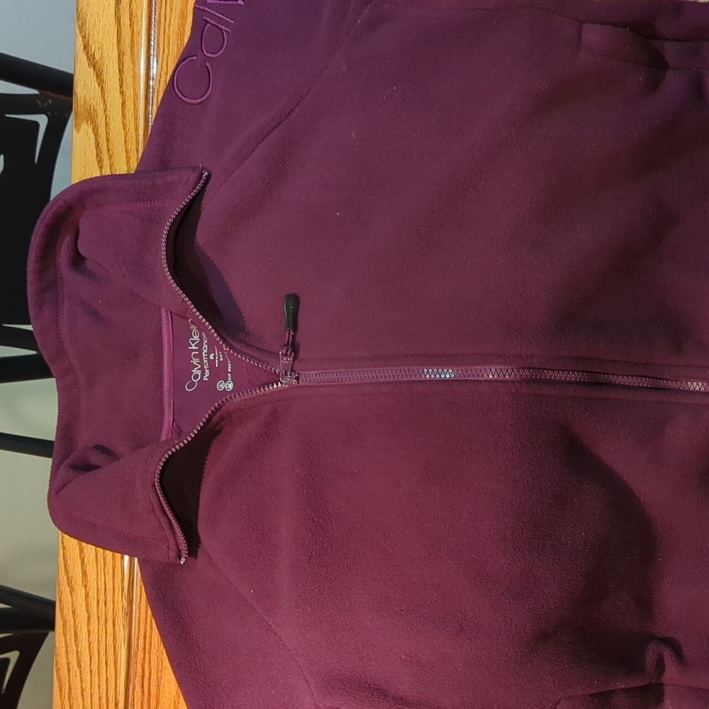 Calvin Klein Performance Fleece Zipper Coat, Petite Large, Maroon.